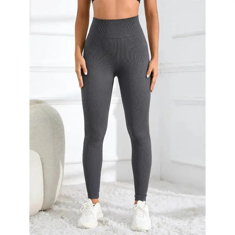 High Waisted Seamless Yoga Leggings Ribbed Sportswear Tights Fitness Apparel for Women Gym and Casual Wear for Fall & Winter by All Mart Bristol Ltd