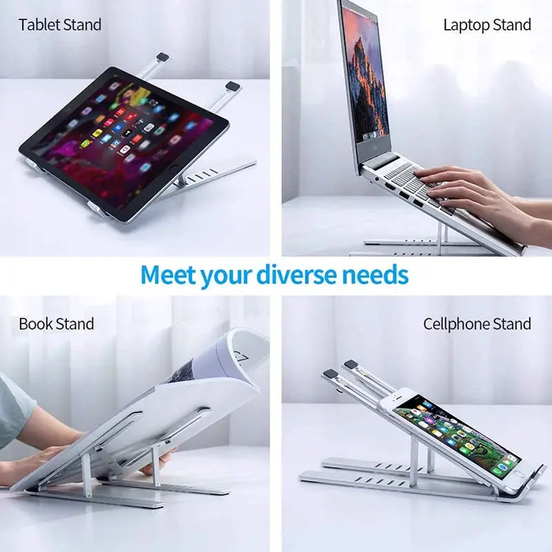 Aluminum Alloy Laptop Holder Stand Adjustable Foldable Portable for Notebook Computer Bracket Lifting Cooling Holder Non-slip by All Mart Bristol Ltd