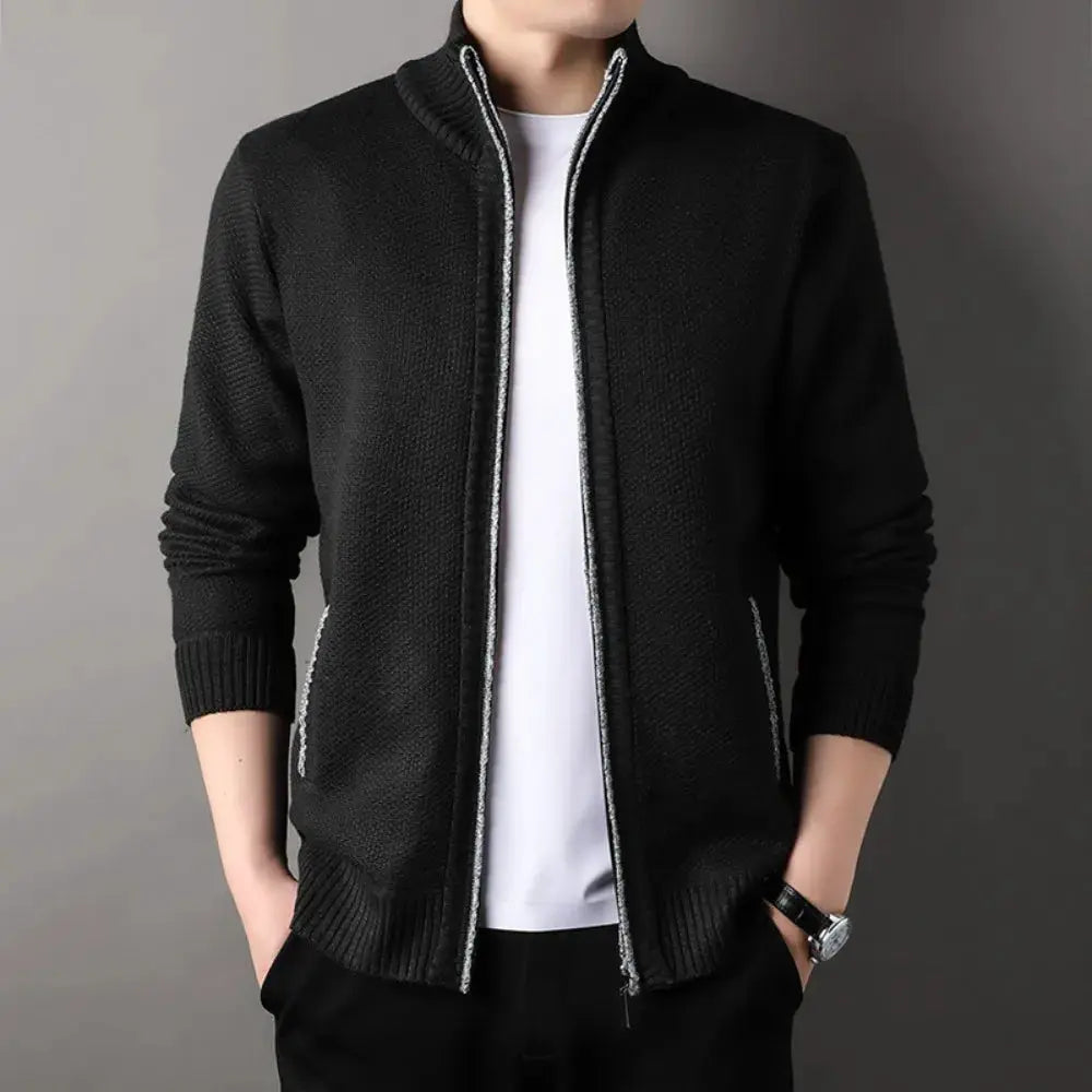 Men's Stand-up Collar Knit Sweater Autumn Winter New Cardigan Tops Korean Slim Solid Color Sweatercoat Jacket by All Mart Bristol Ltd