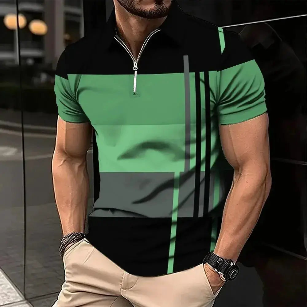 New Male Golf Stripe Polo Men's Casual Short-Sleeved Polo Shirt Solid Color Lapel Fashion Business Sports Breathable T-Shirt Top by All Mart Bristol Ltd