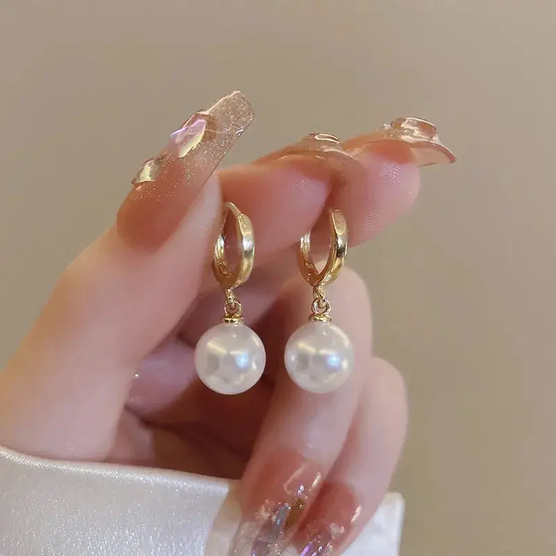 Stainless Steel Fashion Pearl Drop Earrings Buckle Women's Round Hoop Earrings Ladies Accessories Wedding Jewelry Free Shipping by All Mart Bristol Ltd
