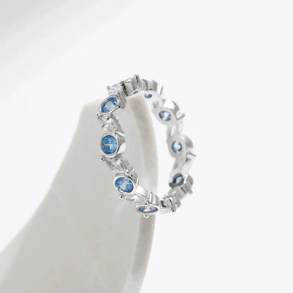 MODIAN 925 Sterling Silver Ocean Round Blue CZ Eternal Ring Trendy Stackable Delicate Fine Jewelry Fro Women Vacation Gifts by All Mart Bristol Ltd