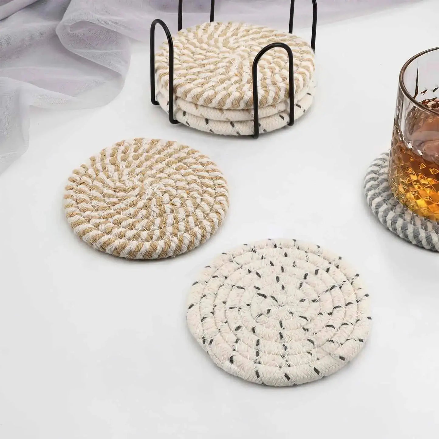 8Pcs Cup Coasters for Drinks Absorbent Woven Coaster Set with Holder Farmhouse Cloth Fabric Cup Coasters for Coffee Tea by All Mart Bristol Ltd