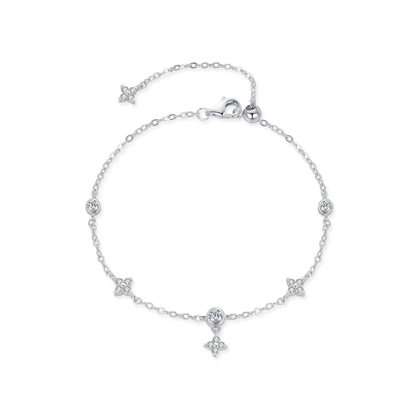 MODIAN Sparkling CZ Bracelet 925 Sterling Silver Delicate Four Leaf Clover Charm Bracelet For Women Fine Jewelry Vacation Gift by All Mart Bristol Ltd