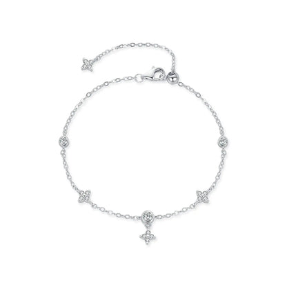 MODIAN Sparkling CZ Bracelet 925 Sterling Silver Delicate Four Leaf Clover Charm Bracelet For Women Fine Jewelry Vacation Gift by All Mart Bristol Ltd