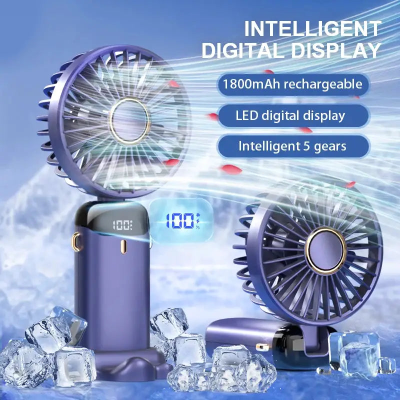 2024 New 1800mAh Portable Fan Rechargeable 90° Foldable Fan Mini Air Conditioner Small Fan Air Cooler with LED Digital Display by All Mart Bristol Ltd