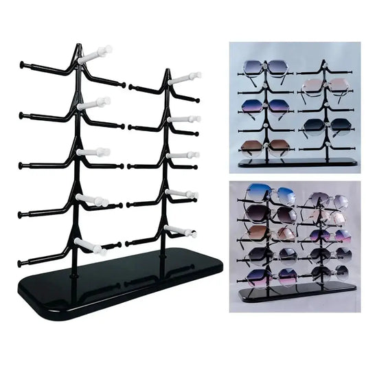 5/10 Pairs Glasses Display Stand Sunglasses Rack Shelf Eyewear Eyeglasses Frame Organizer Show Holder Tray 5 Layer Space Saving by All Mart Bristol Ltd