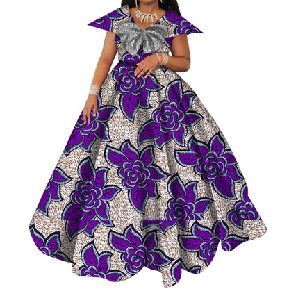 Bazin Riche African Print Dresses for Women Short Sleeve Long Wedding Dress Party Vestido Cotton Women African Clothing WY6098 by All Mart Bristol Ltd