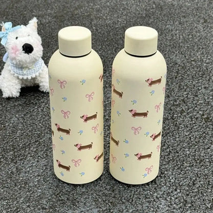 500ml Insulated Cup Stainless Steel Bowknot Dachshund Water Bottle Double Wall Small-mouth Travel Insulated Flask Daily Travel by All Mart Bristol Ltd