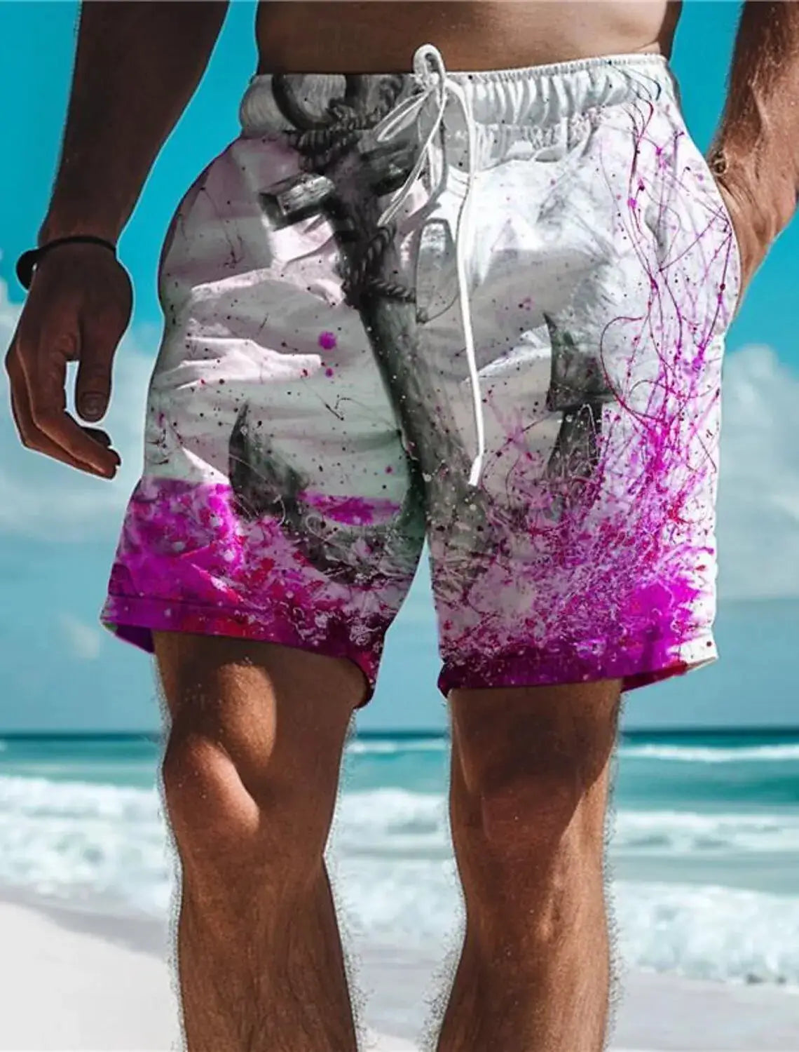 Men's Board Shorts Swim Shorts Swim Trunks Drawstring Elastic Quick Dry Short Beach Hawaiian Casual Black White Micro-elastic by All Mart Bristol Ltd