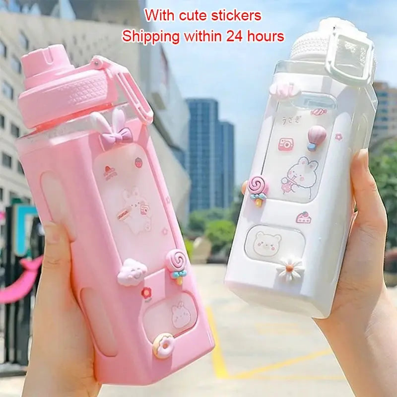 Kawaii Shaker Water Bottle With Straw Sticker Cute BPA Free 700ml/900ml Plastic Tea Milk Portable Gourde Drink Bottle For Girl by All Mart Bristol Ltd