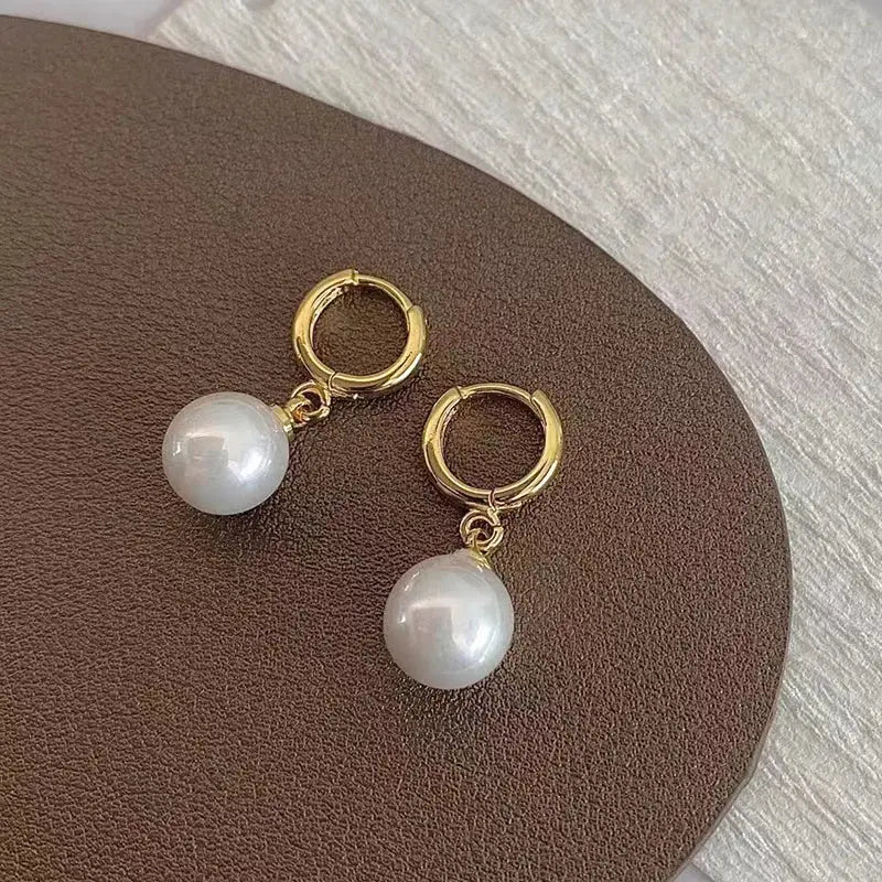 Stainless Steel Fashion Pearl Drop Earrings Buckle Women's Round Hoop Earrings Ladies Accessories Wedding Jewelry Free Shipping by All Mart Bristol Ltd