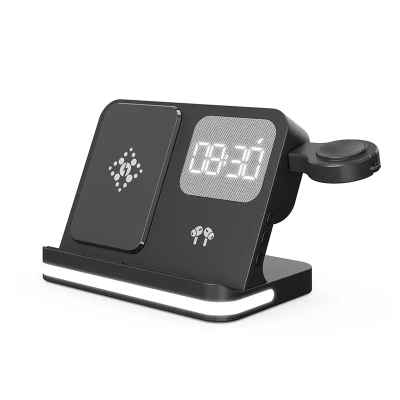 Four in one desktop clock wireless charger that can charge phones, headphones, and watches simultaneously by All Mart Bristol Ltd