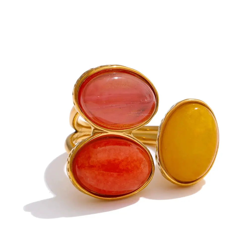 Yhpup Natural Aventurine Agate Stone Shell Pearl Flower Adjustable Ring Fashion Stainless Steel Charm Finger Jewelry Accessories by All Mart Bristol Ltd