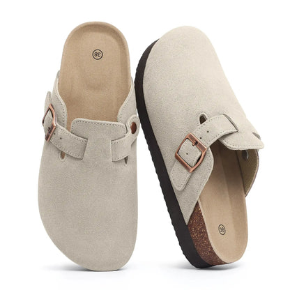 Smile Pop Men's Suede Shoes With Adjustable Back Strap Leather Mules With Cork Flip-Flop Slippers Insoles Slip-On Potato Shoes by All Mart Bristol Ltd