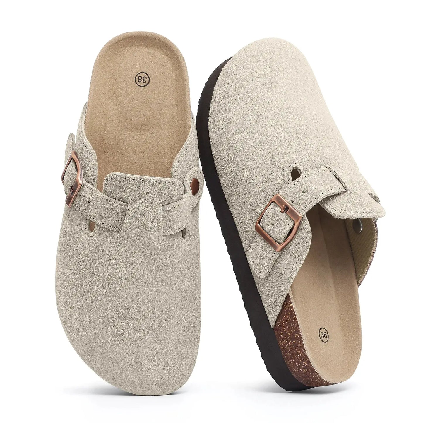 Smile Pop Men's Suede Shoes With Adjustable Back Strap Leather Mules With Cork Flip-Flop Slippers Insoles Slip-On Potato Shoes by All Mart Bristol Ltd