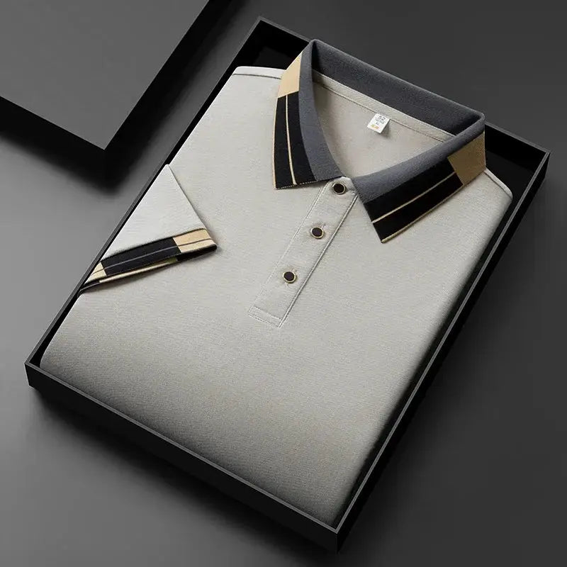 2025 New Men's Collar Polo Shirt Short Sleeved Sweat Absorbing Polo Tops ,Luxury Jacquard Breathable Contrast color T-shirt by All Mart Bristol Ltd