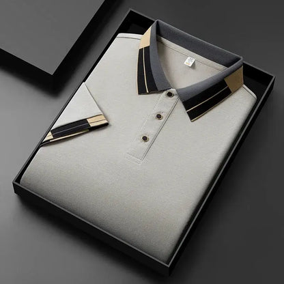 2025 New Men's Collar Polo Shirt Short Sleeved Sweat Absorbing Polo Tops ,Luxury Jacquard Breathable Contrast color T-shirt by All Mart Bristol Ltd