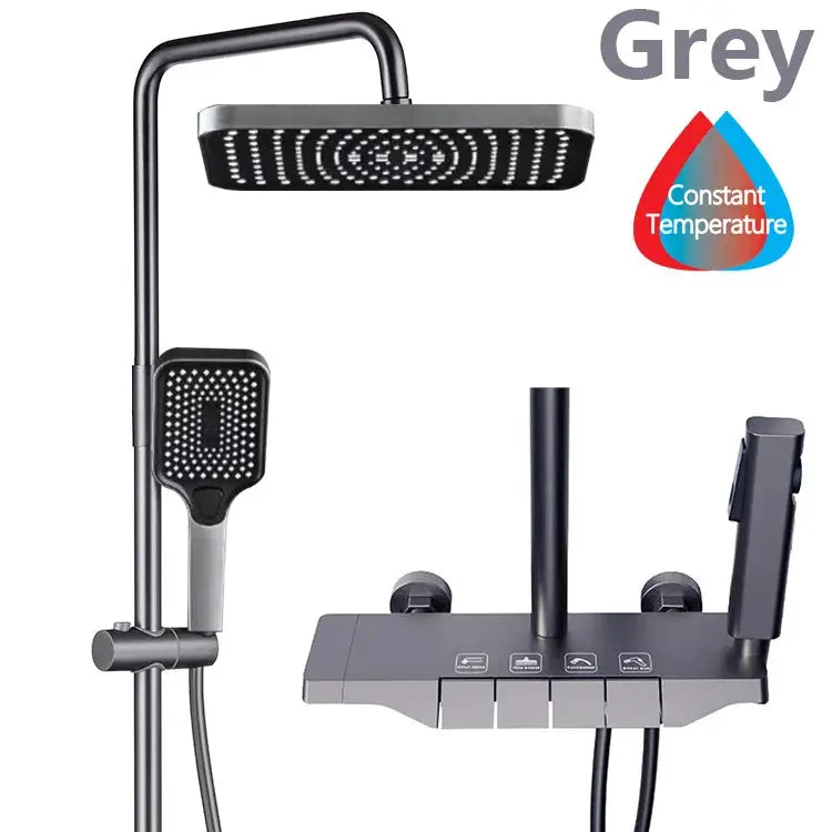 Grey Shower System Set Bathroom Digital LED Rain Showers Faucet Brass Bath Thermostat Rainfall Shower 4 Way with Bidet Taps Sets by All Mart Bristol Ltd