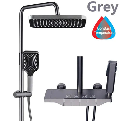 Grey Shower System Set Bathroom Digital LED Rain Showers Faucet Brass Bath Thermostat Rainfall Shower 4 Way with Bidet Taps Sets by All Mart Bristol Ltd