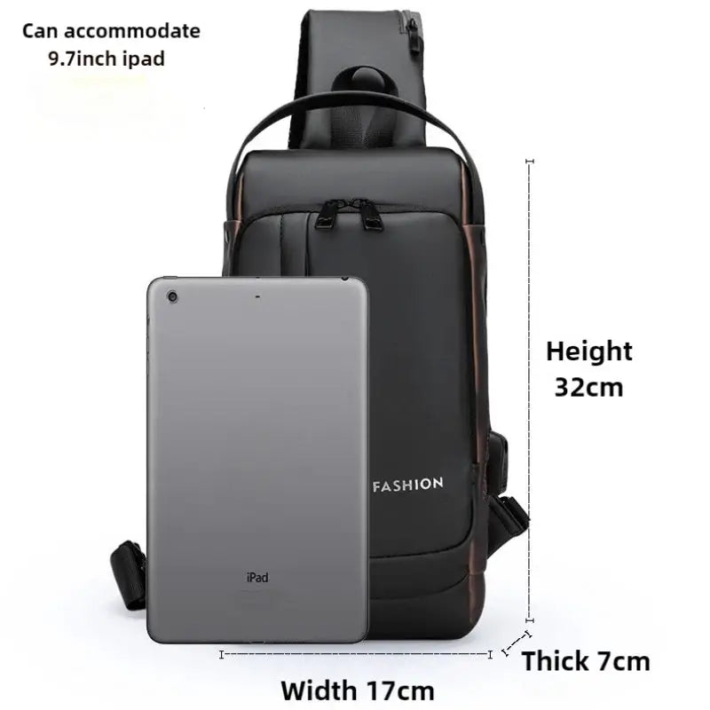 Men Anti Theft Chest Bag Shoulder Bags USB Charging Crossbody Package School Short Trip Messengers Bags Men's Oxford Sling Pack by All Mart Bristol Ltd