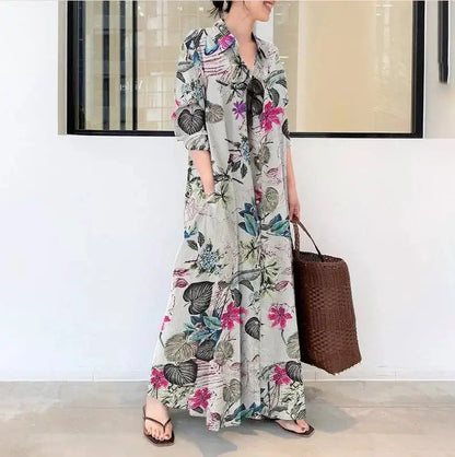 Fashion Cotton Linen Women Dress Maxi Ethnic Style Streetwear Elegant Vestidos Casual Vintage Loose Long Dresses Woman Clothes by All Mart Bristol Ltd