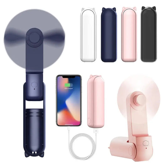 Portable Mini Handheld Fan Small Pocket Fan USB Rechargeable Battery Fan Folding Cooling Hand Fan Mini USB Fan with Power Bank by All Mart Bristol Ltd