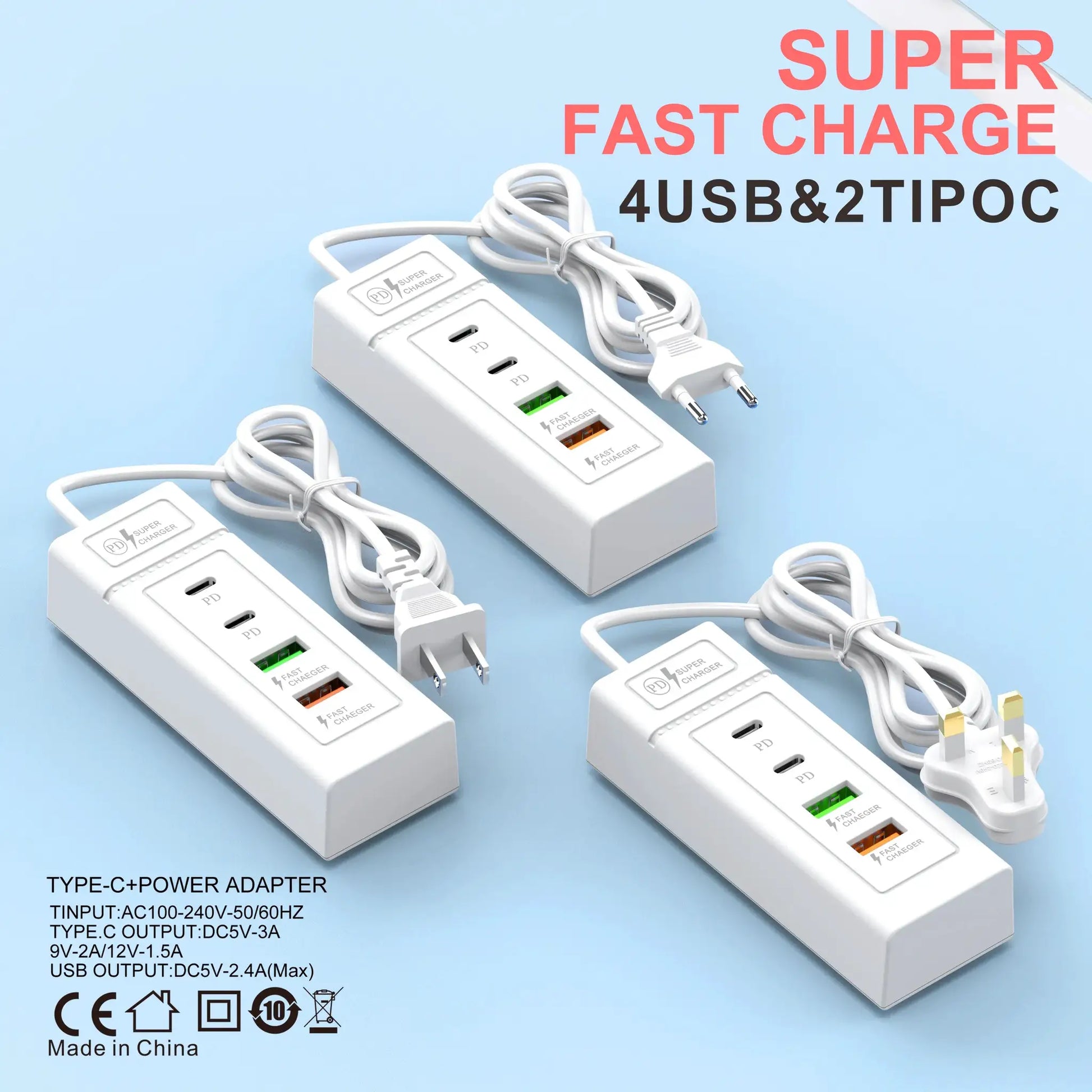 4 Ports USB Fast Charging Charger Type C Wall Charger For iPhone Samsung Xiaomi Huawei Phone Charger EU/US/UK Plug Power Adapter by All Mart Bristol Ltd