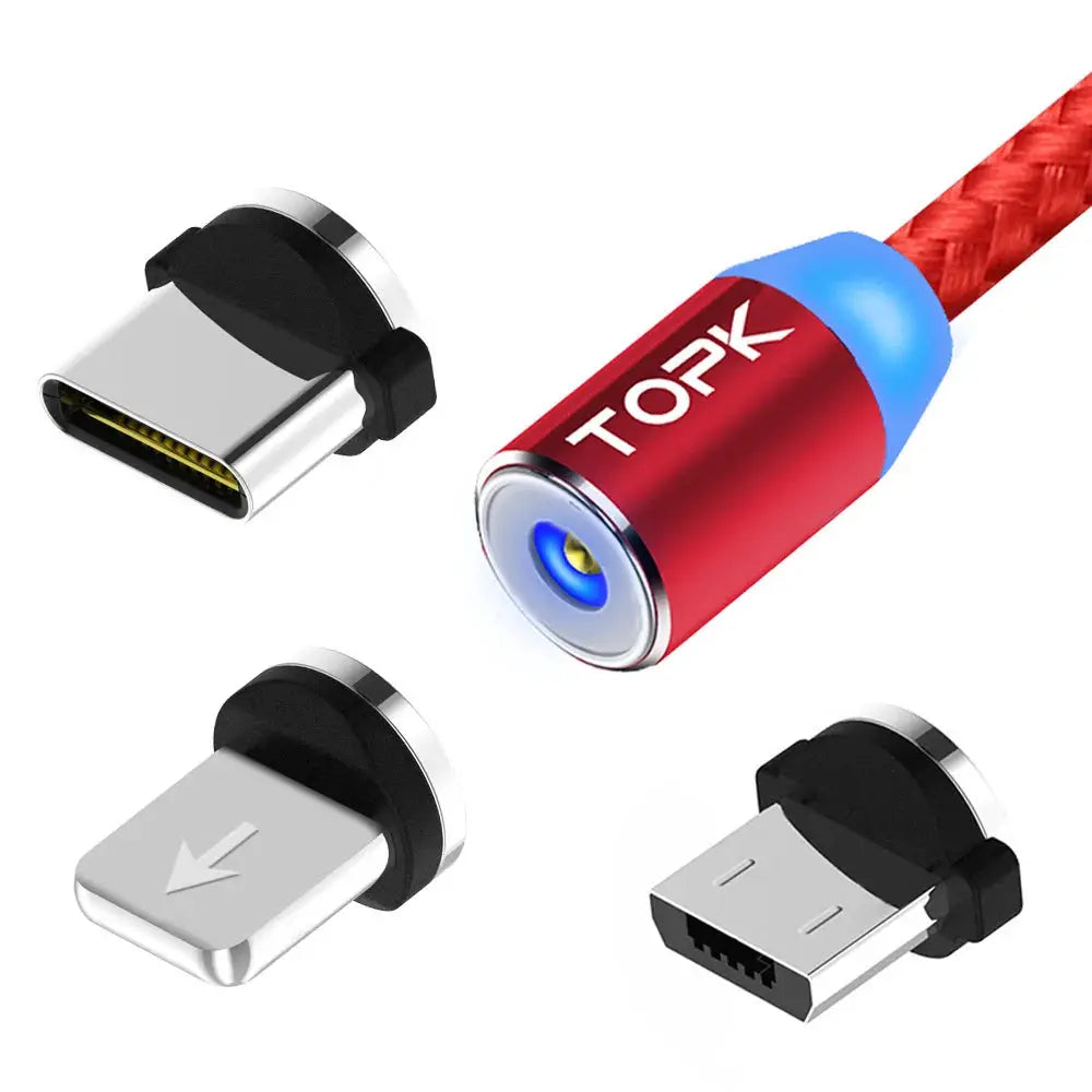 Magnetic Charging Cable 3 IN 1 TOPK 360 Degree Rotating Magnetic Phone Charger Cable Nylon Braided Magnetic Micro USB C Cable by All Mart Bristol Ltd