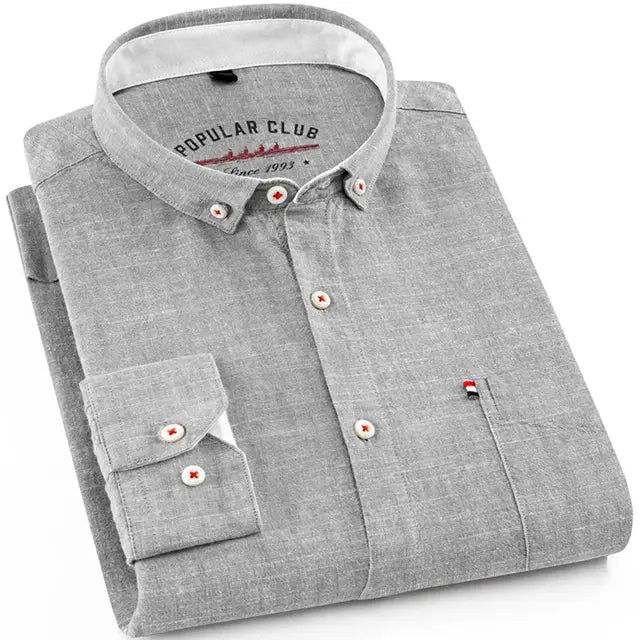 Men‘s Solid Button-Down Collar Dress Shirt - Breathable Cotton-Linen Blend - Long Sleeve, Slim-fit - Spring Summer Casual Chic by All Mart Bristol Ltd