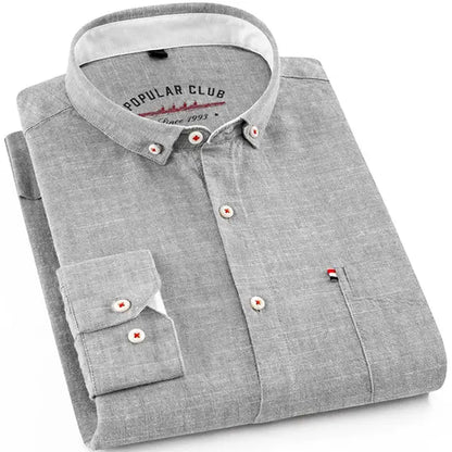 Men‘s Solid Button-Down Collar Dress Shirt - Breathable Cotton-Linen Blend - Long Sleeve, Slim-fit - Spring Summer Casual Chic by All Mart Bristol Ltd