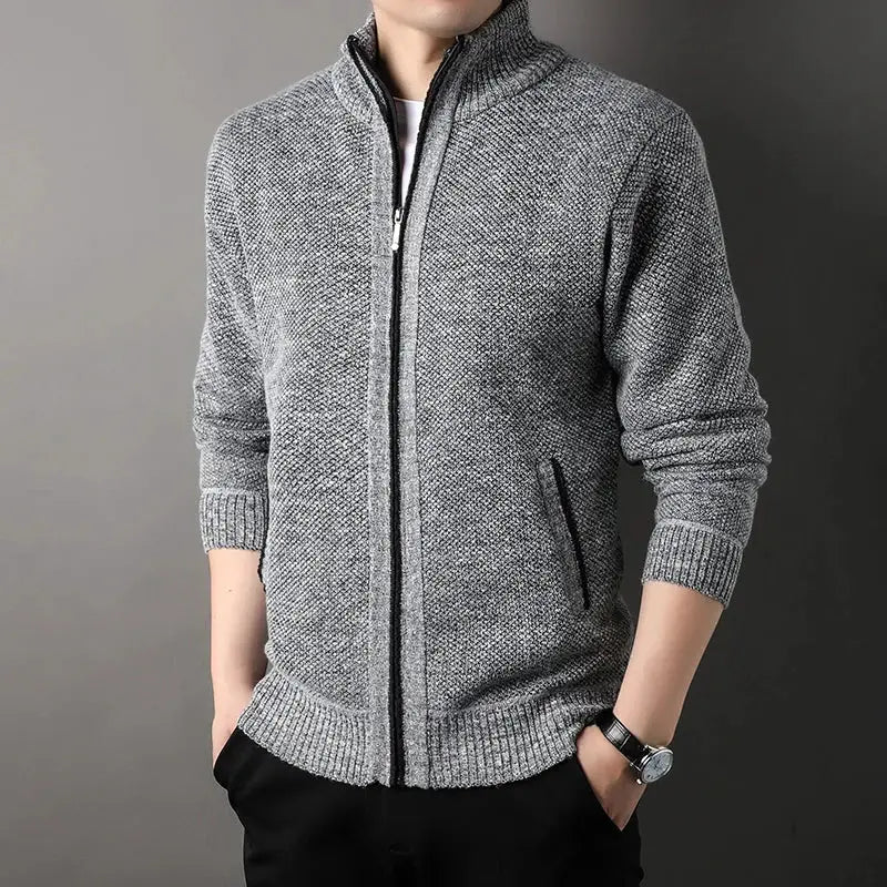 Men's Stand-up Collar Knit Sweater Autumn Winter New Cardigan Tops Korean Slim Solid Color Sweatercoat Jacket by All Mart Bristol Ltd