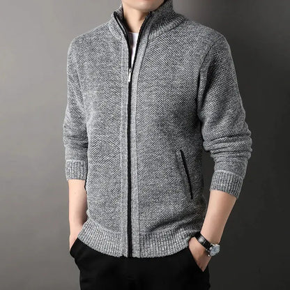 Men's Stand-up Collar Knit Sweater Autumn Winter New Cardigan Tops Korean Slim Solid Color Sweatercoat Jacket by All Mart Bristol Ltd