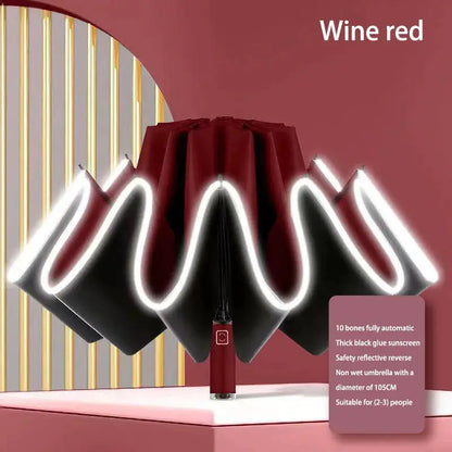 Umbrella Windproof Strong With Reflective Stripe Reverse Automatic Fold Umbrella UV Umbrella Insulation Portable Parasol by All Mart Bristol Ltd