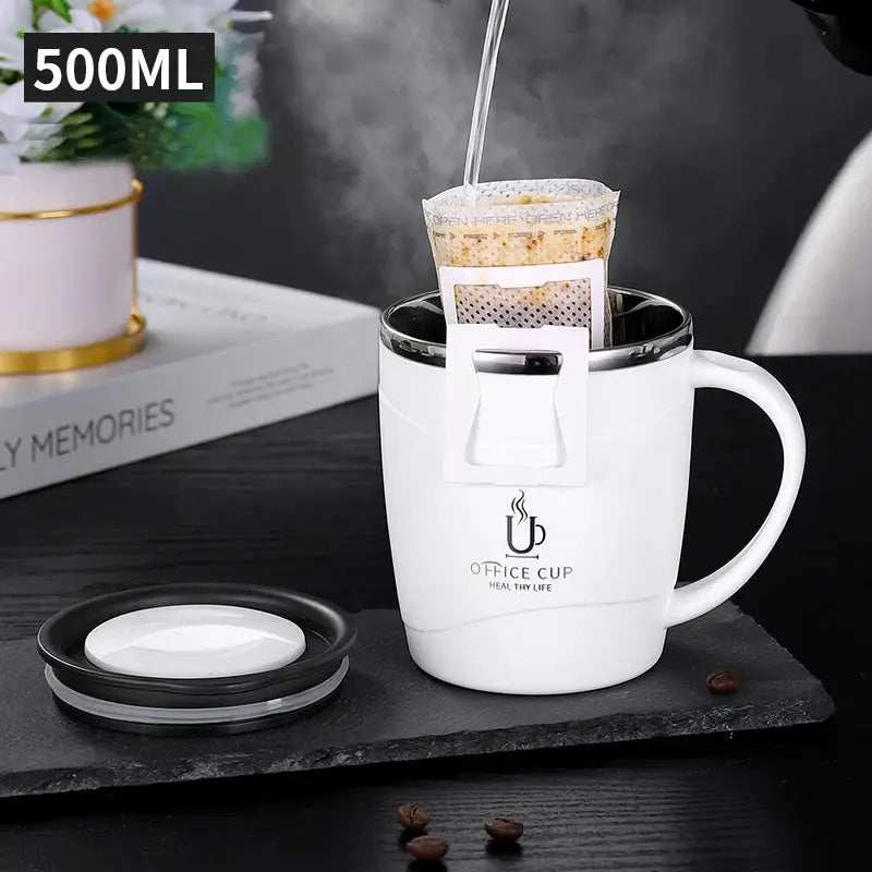304 Stainless Steel Coffee Cup Mug With Lid Insulated Coffee Mug Double Wall Coffee Tumbler With Handle Heat-resistant Drinkware by All Mart Bristol Ltd