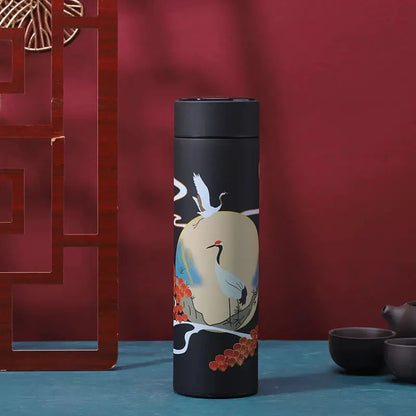 Thermal Mug Water Bottle Thermos Chinese Style Ins Illustration Vacuum Flask Stainless Steel Display Temperature Water Cup 500ML by All Mart Bristol Ltd
