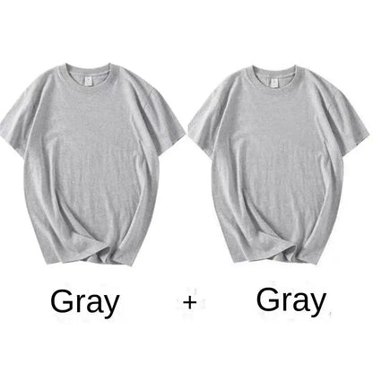 2PCS 100% Cotton Solid T Shirts Men's and Women's Short Sleeve White Tees Casual Breathable Loose Round Neck T-shirt Couple Tops by All Mart Bristol Ltd