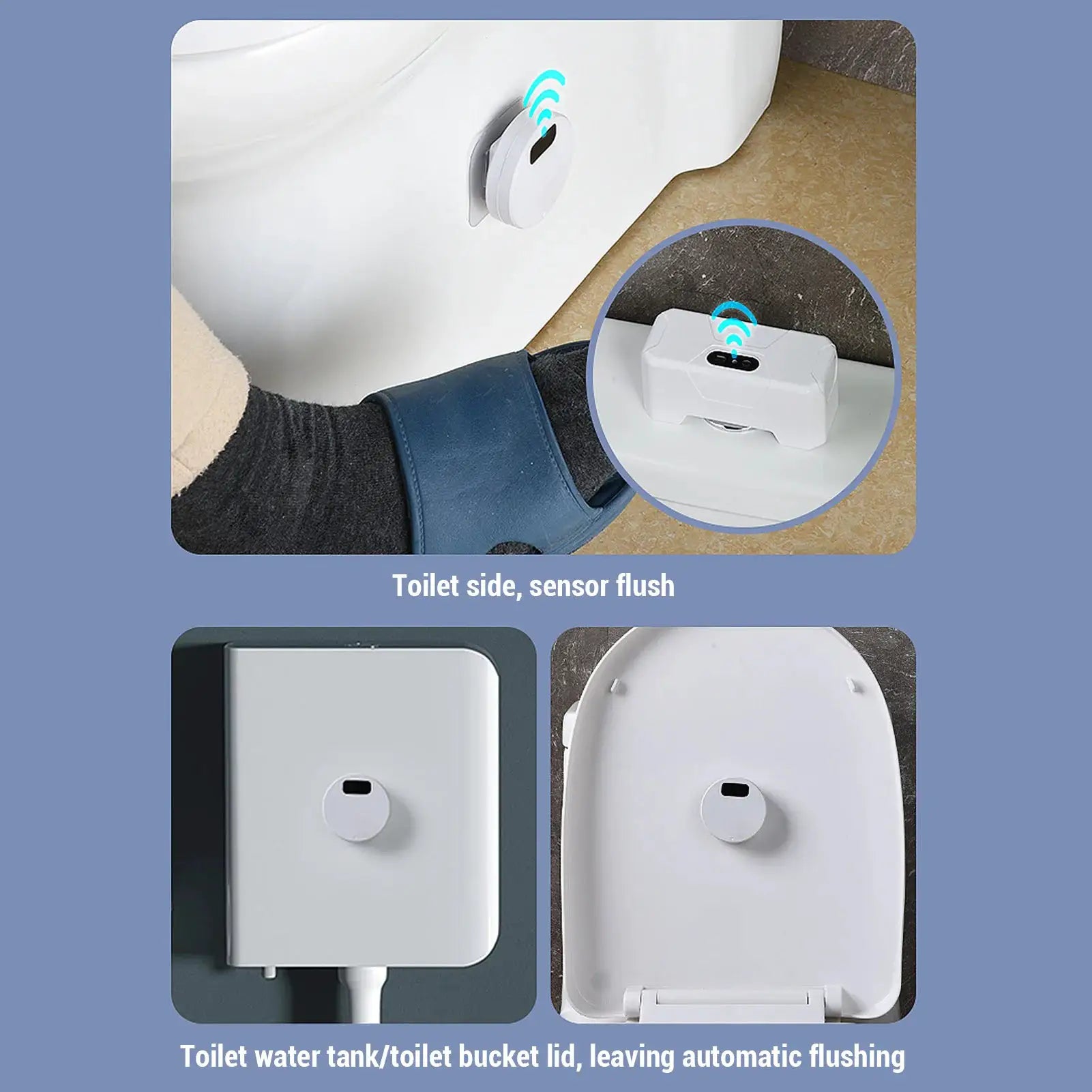 Automatic Toilet Flusher Touchless Toilet Flush Kit USB Rechargeable Versatile 20cm Sensing Distance IPX6 Water Proof for Home by All Mart Bristol Ltd