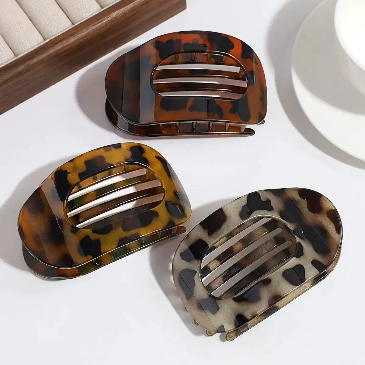 Fashion Oval Hair Claw Clip for Women New Design Leopard Matte Curved Flat Styling Barrettes Acrylic Lying Down Hair Accessories by All Mart Bristol Ltd