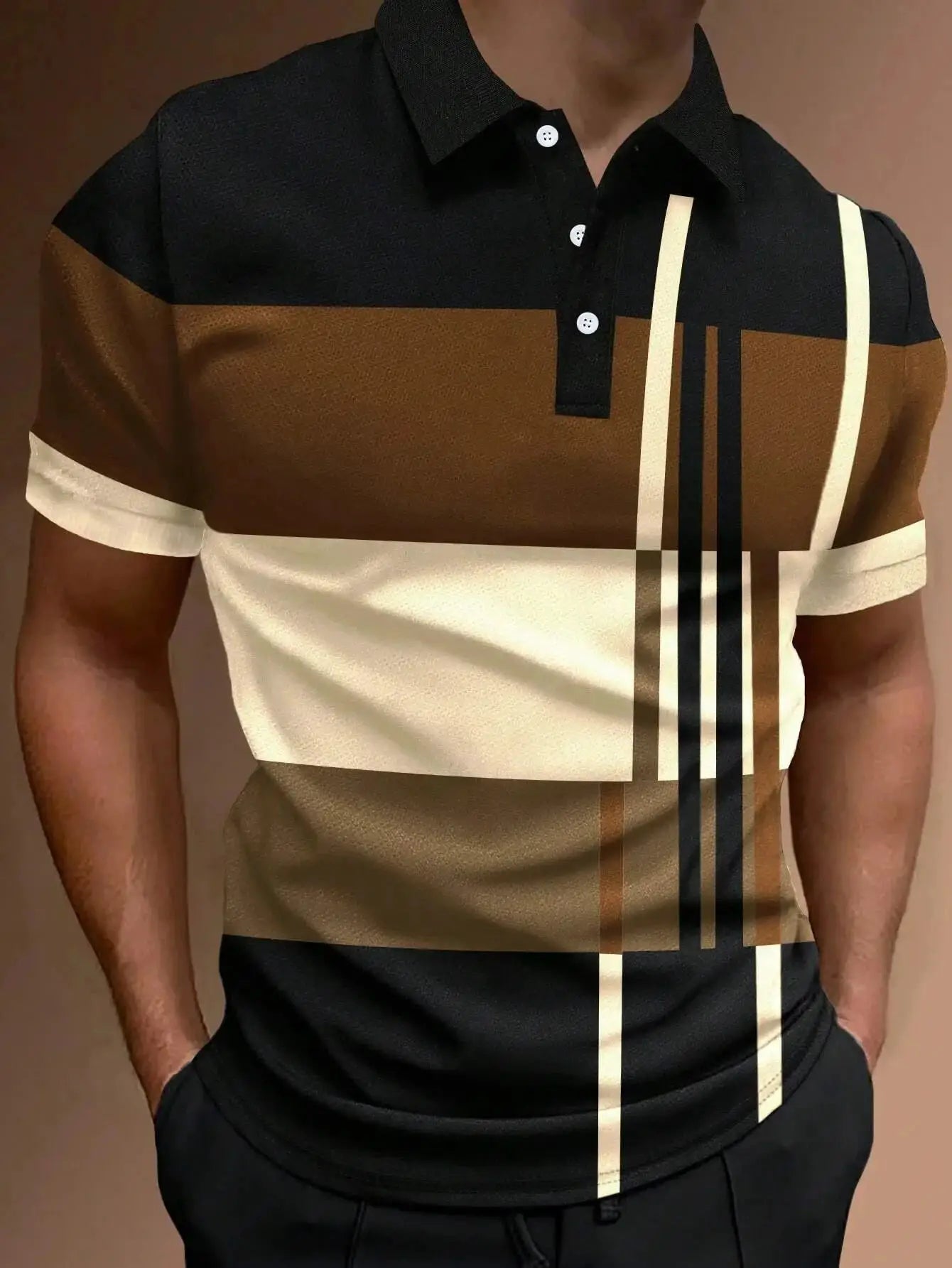 New Male Golf Stripe Polo Men's Casual Short-Sleeved Polo Shirt Solid Color Lapel Fashion Business Sports Breathable T-Shirt Top by All Mart Bristol Ltd