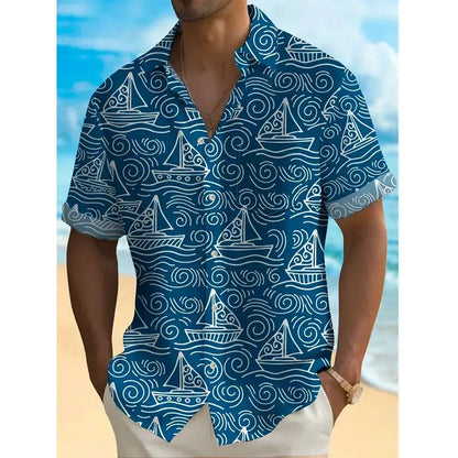 2024 Hawaiian Beach Holiday Men's Shirts Street Casual Daily Lapel Short Sleeve T-shirt Y2k Tops Male Oversized Clothing Buttons by All Mart Bristol Ltd