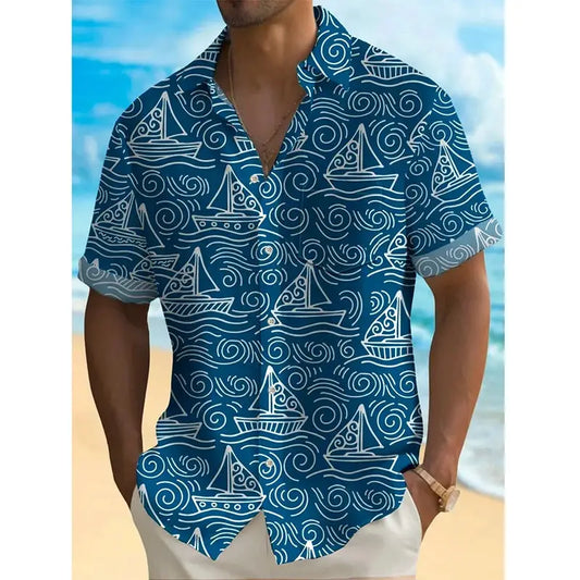 2024 Hawaiian Beach Holiday Men's Shirts Street Casual Daily Lapel Short Sleeve T-shirt Y2k Tops Male Oversized Clothing Buttons by All Mart Bristol Ltd