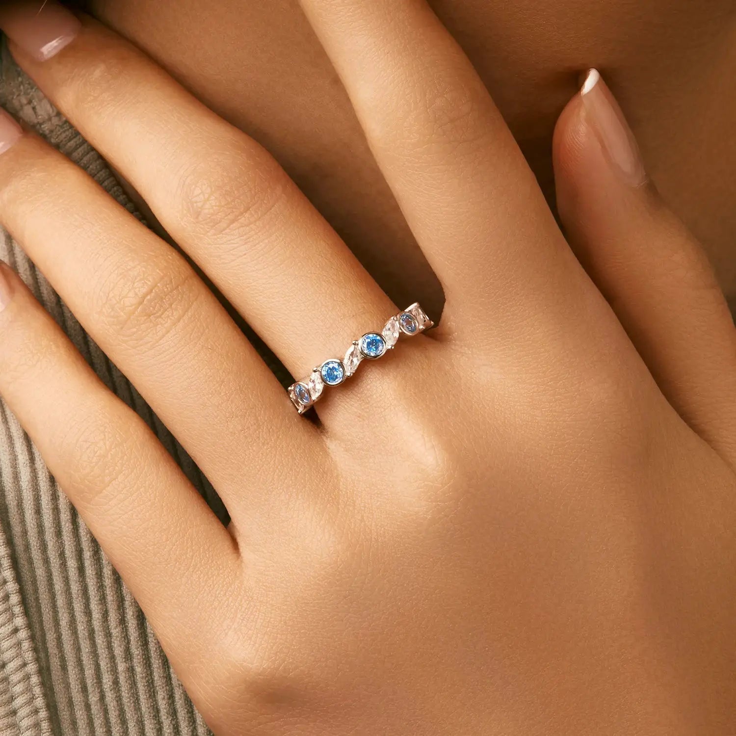 MODIAN 925 Sterling Silver Ocean Round Blue CZ Eternal Ring Trendy Stackable Delicate Fine Jewelry Fro Women Vacation Gifts by All Mart Bristol Ltd