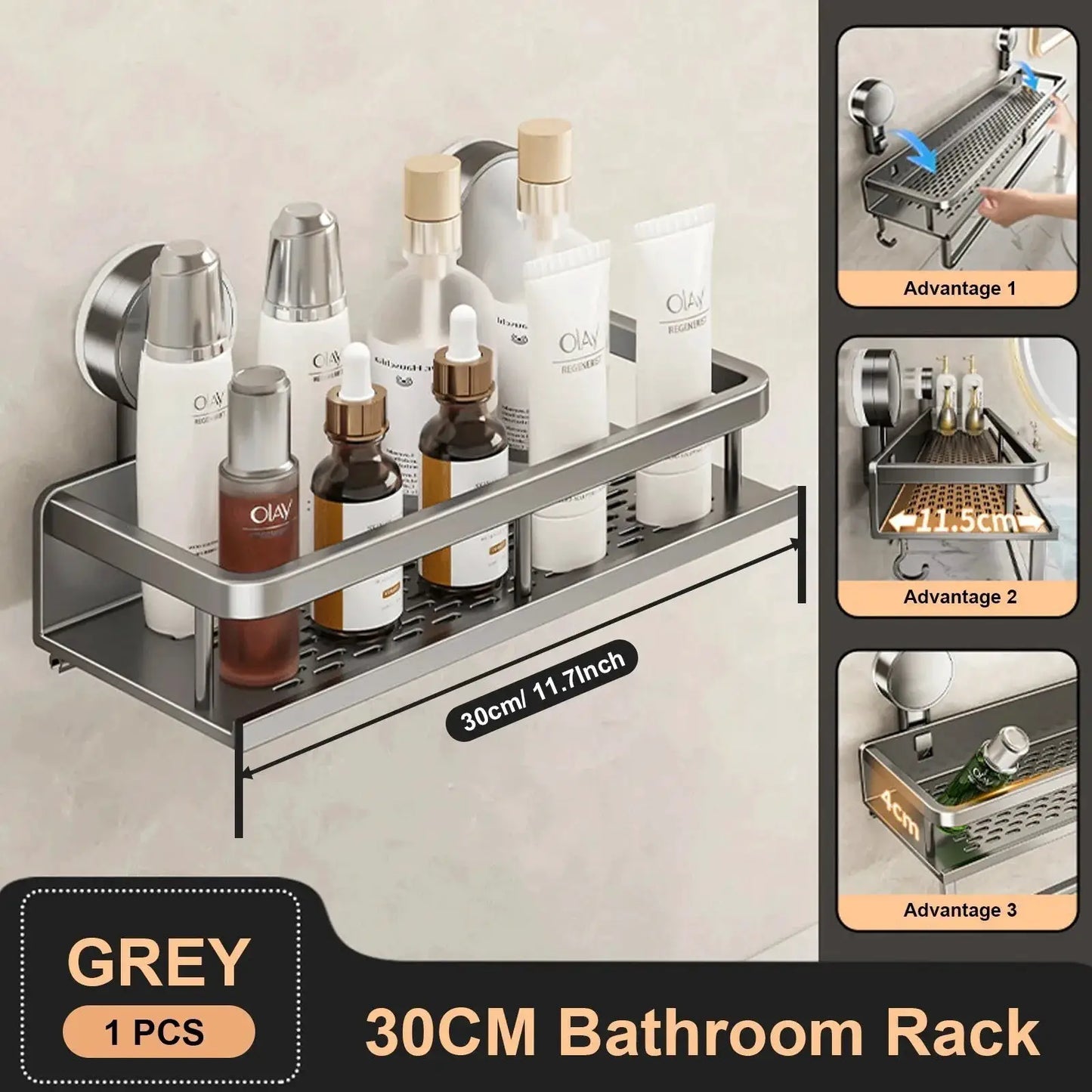 Suction Cup Bathroom Rack Shower Shelf Toilet Space Aluminum Wall Hanging Shampoo Rack Bathroom Organizer No Drill Wall Shelf by All Mart Bristol Ltd