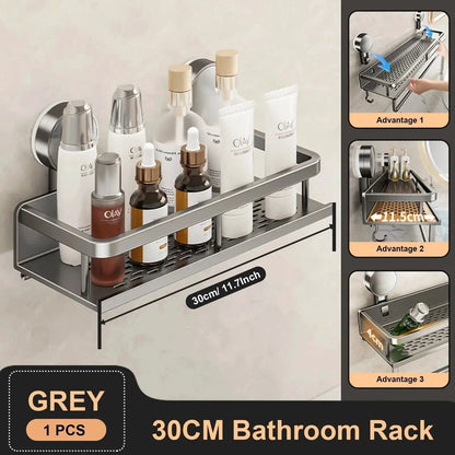 Suction Cup Bathroom Rack Shower Shelf Toilet Space Aluminum Wall Hanging Shampoo Rack Bathroom Organizer No Drill Wall Shelf by All Mart Bristol Ltd