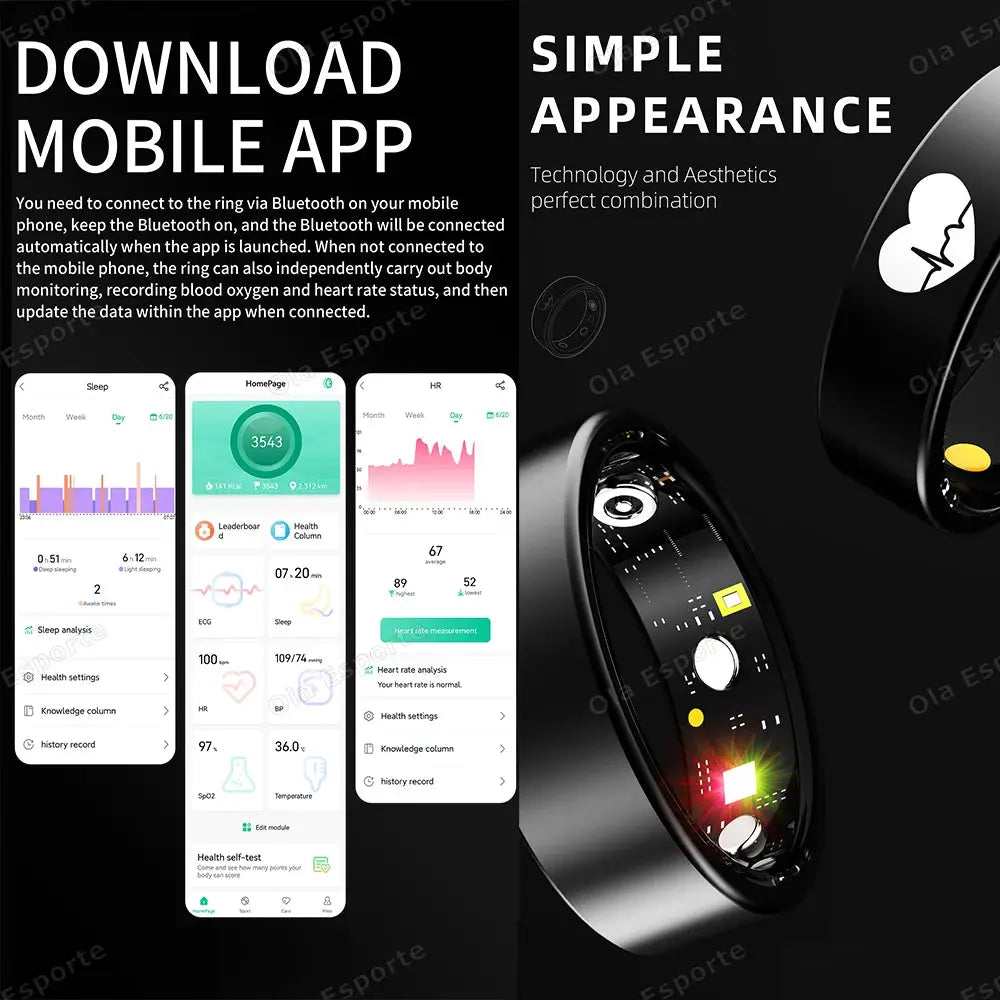 New ECG Smart Ring Men Women Charging Box Body temperature Blood pressure Health Monitor 5ATM Waterproof Remote Control Rings by All Mart Bristol Ltd