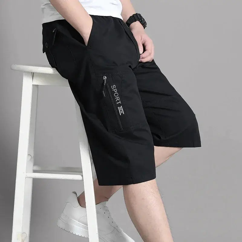 Mens Cargo Shorts Knee Pants Zipper Pocket Summer Cotton Shorts Climbing Jogger Elastic Waist Sports Wear Casual Short Pants by All Mart Bristol Ltd