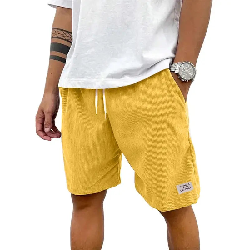 Summer Men's Solid Corduroy Shorts with Drawstring Casual Elastic Waist Fit for Outdoor Daily Activities Streetwear by All Mart Bristol Ltd