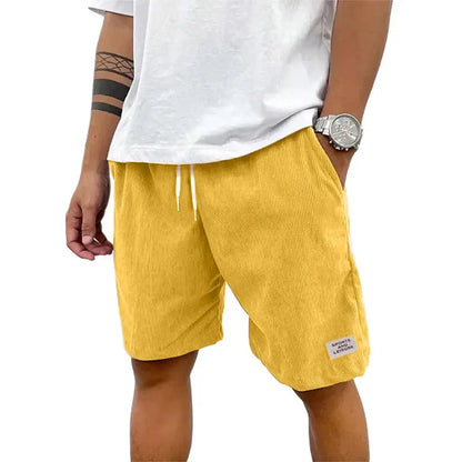 Summer Men's Solid Corduroy Shorts with Drawstring Casual Elastic Waist Fit for Outdoor Daily Activities Streetwear by All Mart Bristol Ltd