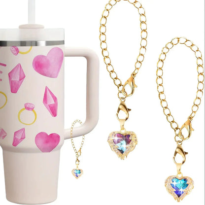 2pcs/pack Heart-Shaped Crystal Charms For Tumblers, 0.59inch Golden Chain Cup Accessories, Beverage Identifier For Stanley Cups by All Mart Bristol Ltd
